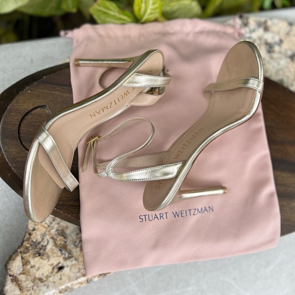 Stuart Weitzman Barelynude 100 sandals light gold size 8 women - Picture 12 of 14
